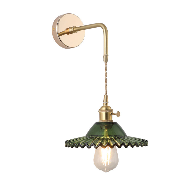 Shaded Glass Wall Light Fixture Vintage Single-Bulb Bedside Wall Mounted Lamp in Gold Clearhalo 'Art deco wall lights' 'Cast Iron' 'Glass' 'Industrial wall lights' 'Industrial' 'Middle century wall lights' 'Modern' 'Rustic wall lights' 'Tiffany' 'Traditional wall lights' 'Wall Lamps & Sconces' 'Wall Lights' Lighting' 2216314