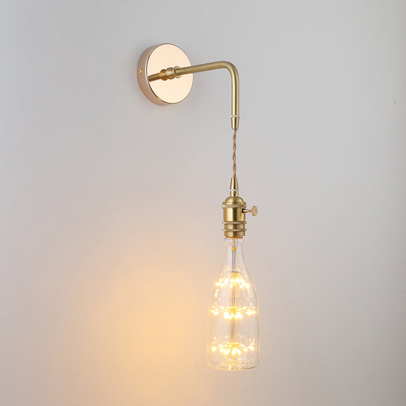 Shaded Glass Wall Light Fixture Vintage Single-Bulb Bedside Wall Mounted Lamp in Gold Gold O Clearhalo 'Art deco wall lights' 'Cast Iron' 'Glass' 'Industrial wall lights' 'Industrial' 'Middle century wall lights' 'Modern' 'Rustic wall lights' 'Tiffany' 'Traditional wall lights' 'Wall Lamps & Sconces' 'Wall Lights' Lighting' 2216319