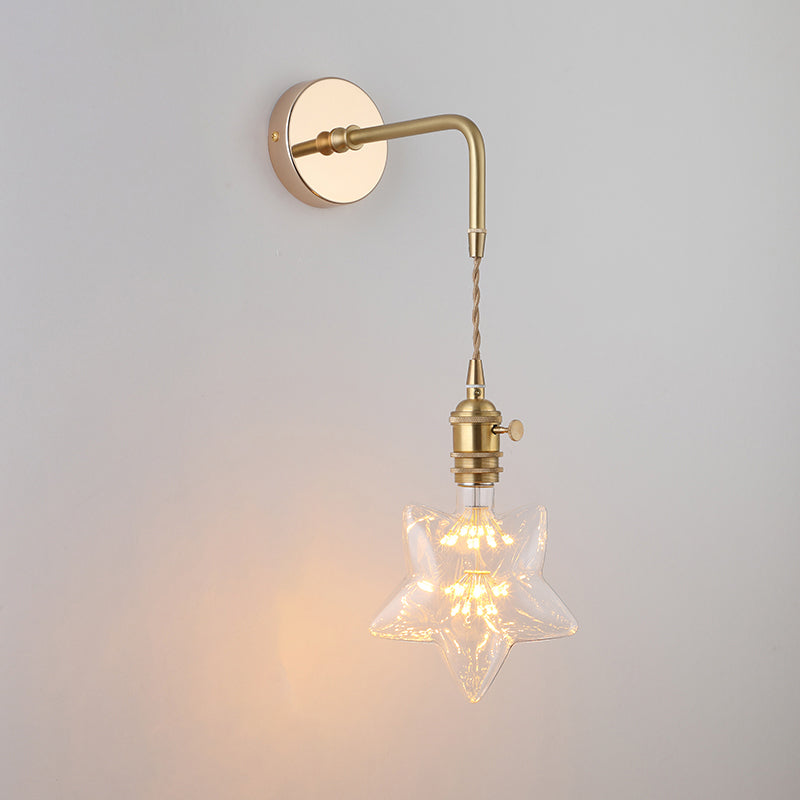 Shaded Glass Wall Light Fixture Vintage Single-Bulb Bedside Wall Mounted Lamp in Gold Gold M Clearhalo 'Art deco wall lights' 'Cast Iron' 'Glass' 'Industrial wall lights' 'Industrial' 'Middle century wall lights' 'Modern' 'Rustic wall lights' 'Tiffany' 'Traditional wall lights' 'Wall Lamps & Sconces' 'Wall Lights' Lighting' 2216320