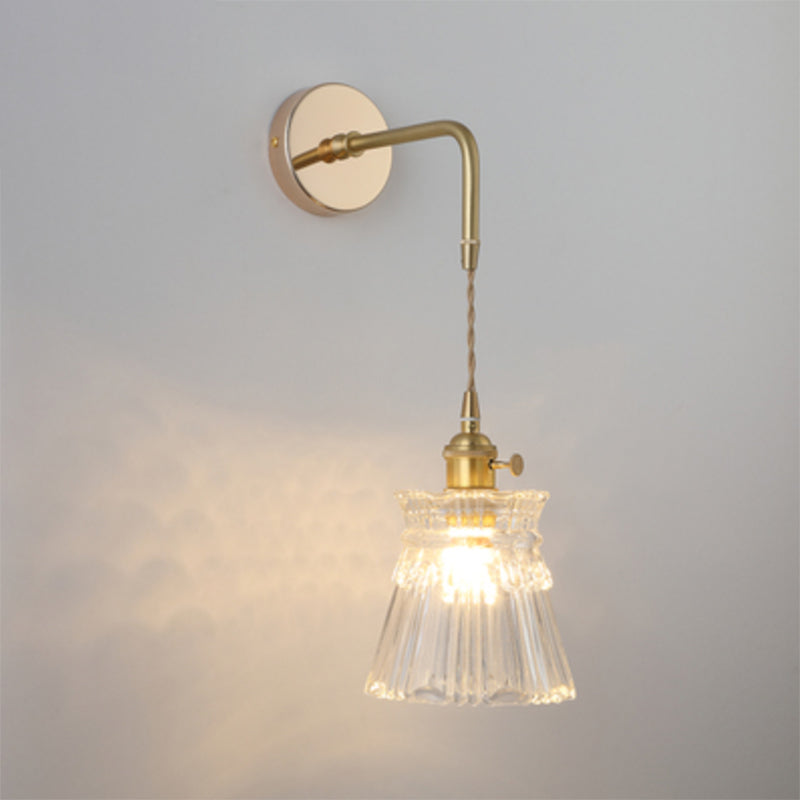 Shaded Glass Wall Light Fixture Vintage Single-Bulb Bedside Wall Mounted Lamp in Gold Gold D Clearhalo 'Art deco wall lights' 'Cast Iron' 'Glass' 'Industrial wall lights' 'Industrial' 'Middle century wall lights' 'Modern' 'Rustic wall lights' 'Tiffany' 'Traditional wall lights' 'Wall Lamps & Sconces' 'Wall Lights' Lighting' 2216323