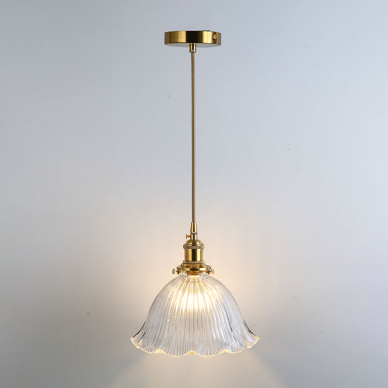 Gold Shaded Suspension Lighting Retro Style Glass 1��Head Restaurant Pendant Ceiling Light Gold C Clearhalo 'Ceiling Lights' 'Glass shade' 'Glass' 'Industrial Pendants' 'Industrial' 'Middle Century Pendants' 'Pendant Lights' 'Pendants' 'Tiffany' Lighting' 2216348