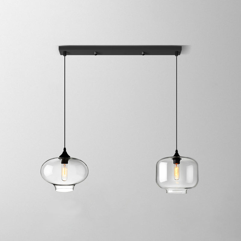 Industrial Shaded Multi Light Pendant 3 Bulbs Clear Glass Hanging Lighting for Dining Room Clear K Clearhalo 'Ceiling Lights' 'Glass shade' 'Glass' 'Industrial Pendants' 'Industrial' 'Middle Century Pendants' 'Pendant Lights' 'Pendants' 'Tiffany' Lighting' 2216405