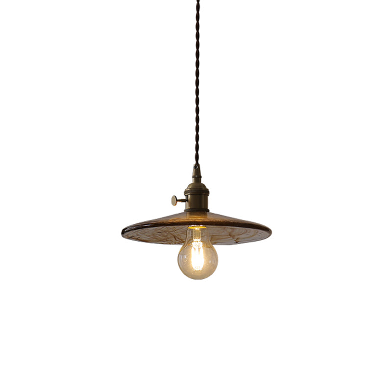 Amber Glass Flared Suspension Lighting Retro Style 1��Head Restaurant Pendant Ceiling Light Clearhalo 'Ceiling Lights' 'Glass shade' 'Glass' 'Industrial Pendants' 'Industrial' 'Middle Century Pendants' 'Pendant Lights' 'Pendants' 'Tiffany' Lighting' 2216418