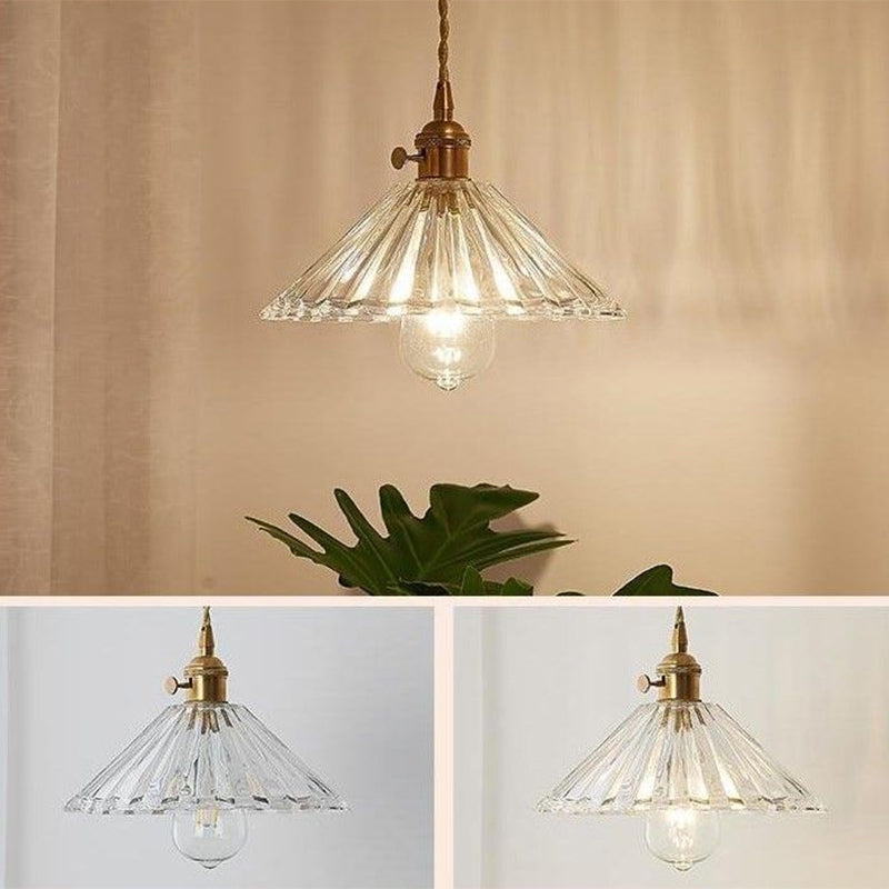 Cone Clear Ribbed Glass Hanging Light Simplicity 1 Bulb Restaurant Pendant Light Fixture Clearhalo 'Ceiling Lights' 'Lighting' 'Pendant Lights' 2216471_1edf963a-ec98-4c45-8647-915389dd16a4