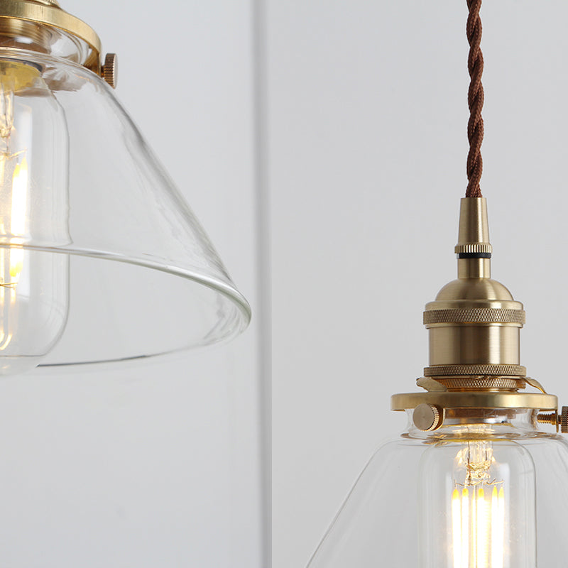 Conical Clear Glass Pendant Light Antique 1-Light Restaurant Hanging Light Fixture Clearhalo 'Ceiling Lights' 'Close To Ceiling Lights' 'Glass shade' 'Glass' 'Industrial Pendants' 'Industrial' 'Middle Century Pendants' 'Pendant Lights' 'Pendants' 'Tiffany' Lighting' 2216495
