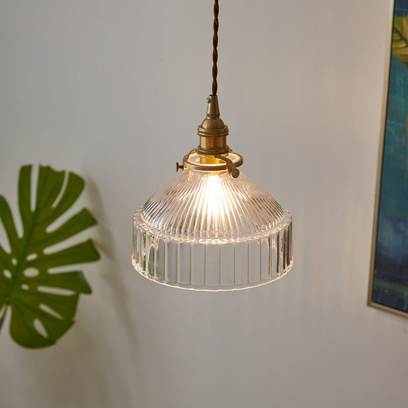 Single Ceiling Light Industrial Ribbed Clear Glass Hanging Pendant Light for Entryway Clearhalo 'Ceiling Lights' 'Glass shade' 'Glass' 'Industrial Pendants' 'Industrial' 'Middle Century Pendants' 'Pendant Lights' 'Pendants' 'Tiffany' Lighting' 2216508