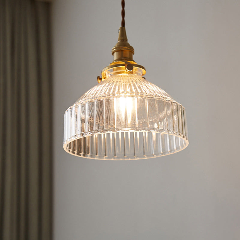 Single Ceiling Light Industrial Ribbed Clear Glass Hanging Pendant Light for Entryway Clearhalo 'Ceiling Lights' 'Glass shade' 'Glass' 'Industrial Pendants' 'Industrial' 'Middle Century Pendants' 'Pendant Lights' 'Pendants' 'Tiffany' Lighting' 2216509