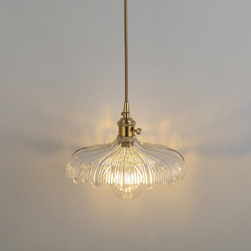 Simplicity Shaded Hanging Light 1��Bulb Clear Textured Glass Pendant Lighting Fixture Clear J Clearhalo 'Ceiling Lights' 'Glass shade' 'Glass' 'Industrial Pendants' 'Industrial' 'Middle Century Pendants' 'Pendant Lights' 'Pendants' 'Tiffany' Lighting' 2216525