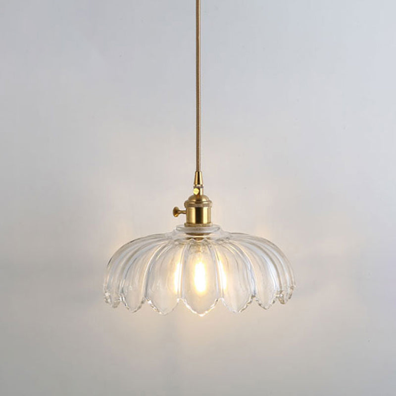 Simplicity Shaded Hanging Light 1��Bulb Clear Textured Glass Pendant Lighting Fixture Clear Z Clearhalo 'Ceiling Lights' 'Glass shade' 'Glass' 'Industrial Pendants' 'Industrial' 'Middle Century Pendants' 'Pendant Lights' 'Pendants' 'Tiffany' Lighting' 2216533
