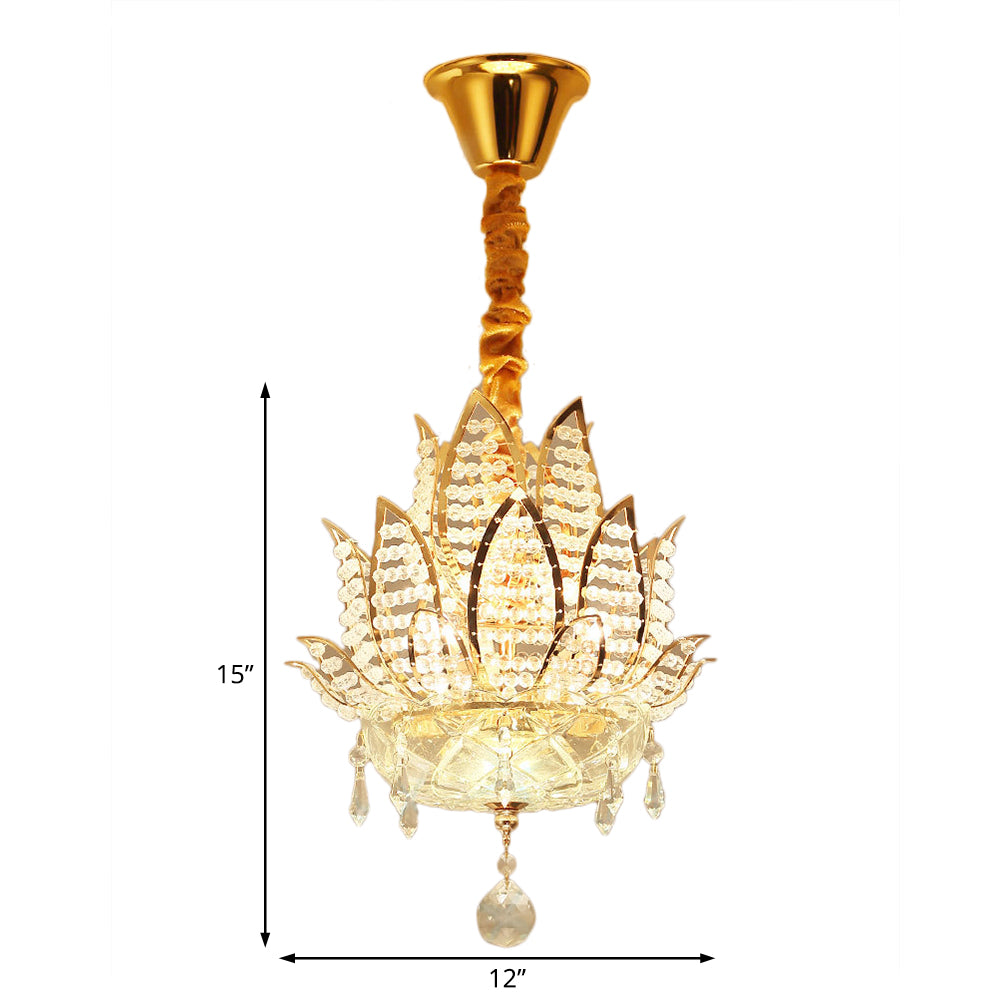 3 Lights Hallway Chandelier Light with Lotus Faceted Crystal Ball Shade Modern Gold Hanging Light Clearhalo 'Ceiling Lights' 'Chandeliers' 'Modern Chandeliers' 'Modern' Lighting' 221659