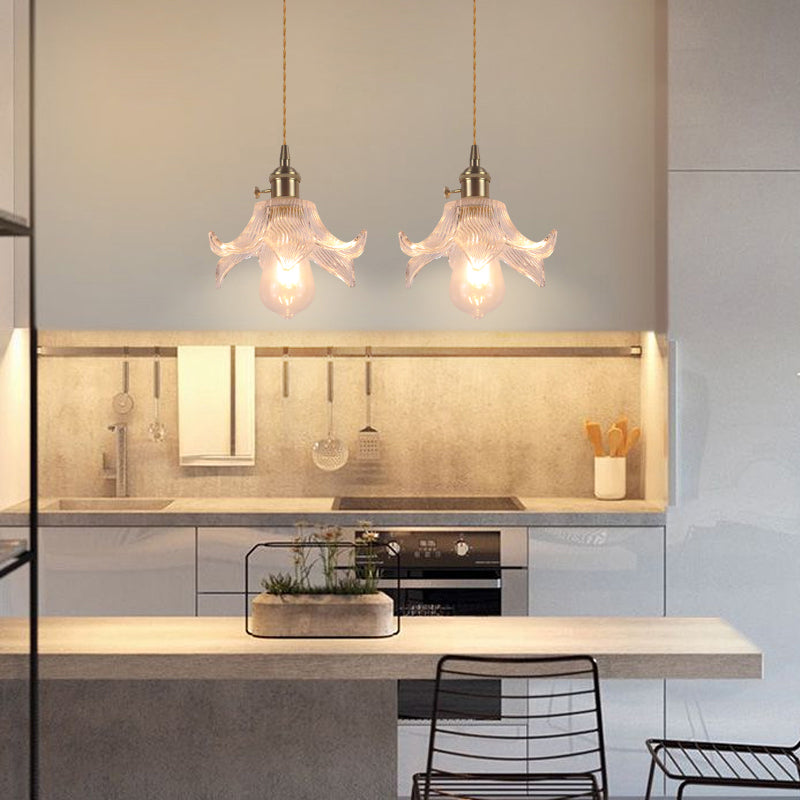 1 Bulb Hanging Light Retro Style Floral Textured Glass Pendant Light Fixture for Dining Room Clear D Clearhalo 'Ceiling Lights' 'Lighting' 'Pendant Lights' 2216594_15bc411f-7d9d-4fe6-8df0-8399652fc312
