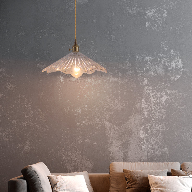 1 Bulb Hanging Light Retro Style Floral Textured Glass Pendant Light Fixture for Dining Room Clear B Clearhalo 'Ceiling Lights' 'Lighting' 'Pendant Lights' 2216595_5e2f8ef3-0320-472a-af23-06b71ddd3459