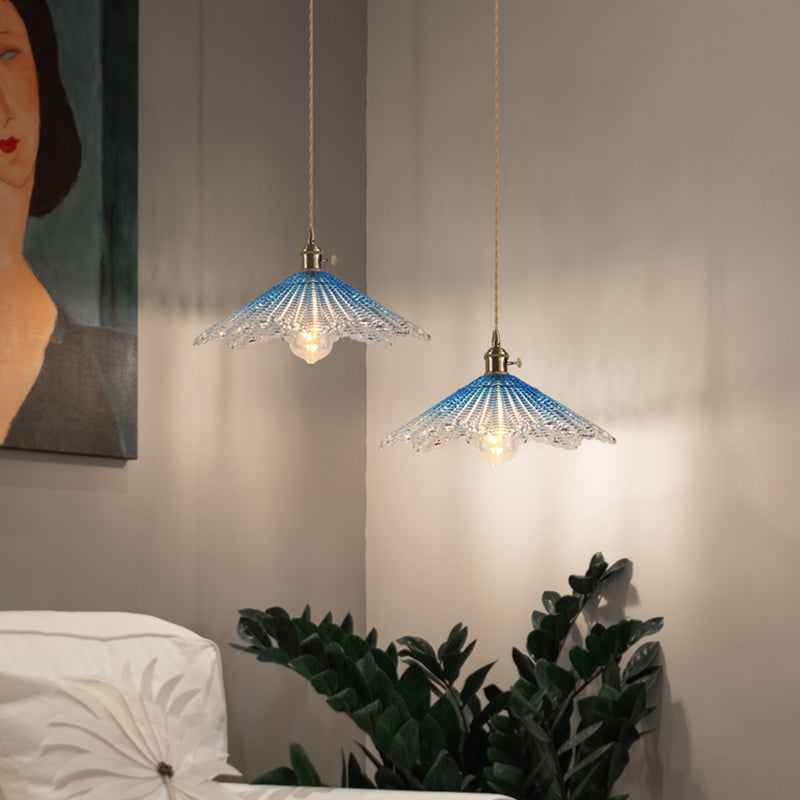 1 Bulb Hanging Light Retro Style Floral Textured Glass Pendant Light Fixture for Dining Room Blue B Clearhalo 'Ceiling Lights' 'Lighting' 'Pendant Lights' 2216598_115777c0-2551-4fab-8e33-c215d05ef7d4