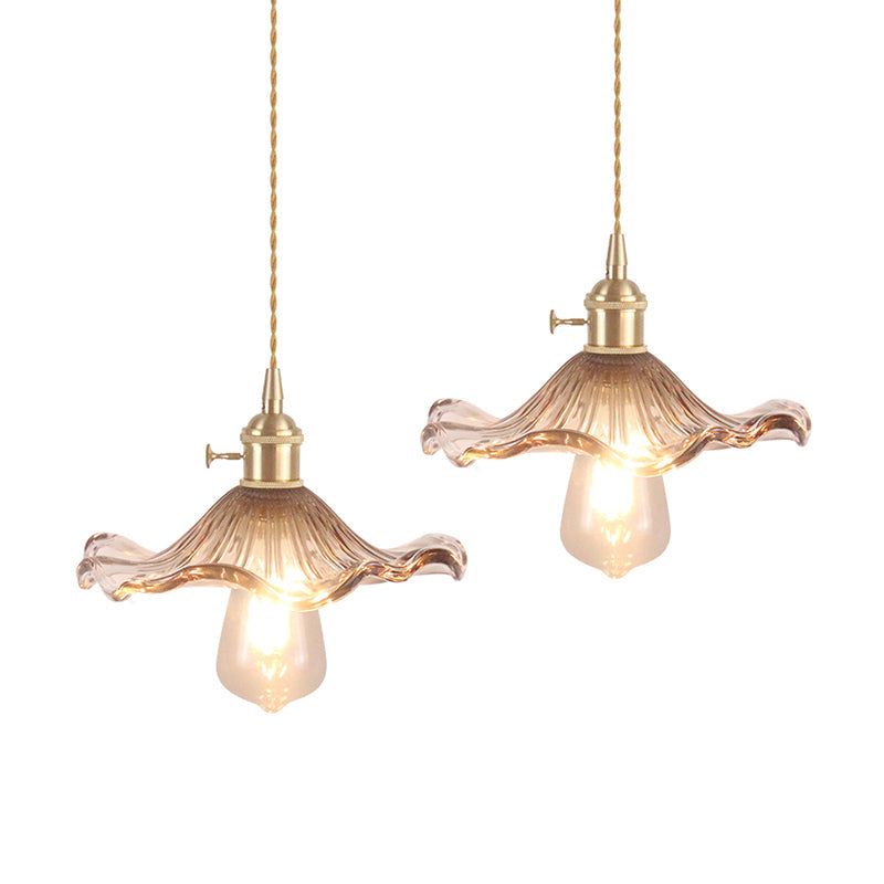 1 Bulb Hanging Light Retro Style Floral Textured Glass Pendant Light Fixture for Dining Room Clearhalo 'Ceiling Lights' 'Lighting' 'Pendant Lights' 2216599_53471227-a428-44c1-abc1-1a86791b9399