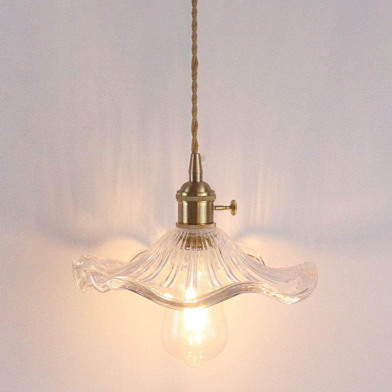 1��Bulb Hanging Light Retro Style Floral Textured Glass Pendant Light Fixture for Dining Room Clear A Clearhalo 'Ceiling Lights' 'Glass shade' 'Glass' 'Industrial Pendants' 'Industrial' 'Middle Century Pendants' 'Pendant Lights' 'Pendants' 'Tiffany' Lighting' 2216601