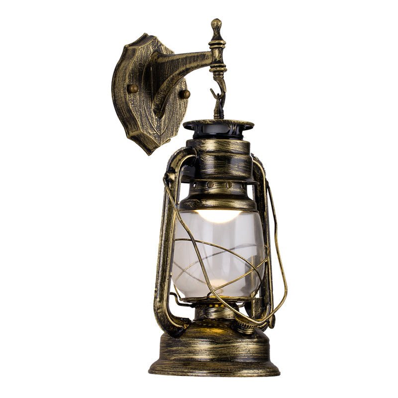 1-Light Wall Light Fixture Vintage Lantern Shaped Iron Kerosene Lighting for Restaurant Clearhalo 'Art deco wall lights' 'Cast Iron' 'Glass' 'Industrial wall lights' 'Industrial' 'Middle century wall lights' 'Modern' 'Rustic wall lights' 'Tiffany' 'Traditional wall lights' 'Wall Lamps & Sconces' 'Wall Lights' Lighting' 2216690