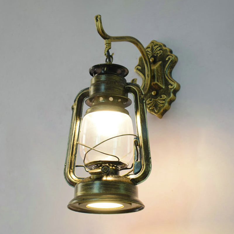 1-Light Wall Light Fixture Vintage Lantern Shaped Iron Kerosene Lighting for Restaurant Bronze D Clearhalo 'Art deco wall lights' 'Cast Iron' 'Glass' 'Industrial wall lights' 'Industrial' 'Middle century wall lights' 'Modern' 'Rustic wall lights' 'Tiffany' 'Traditional wall lights' 'Wall Lamps & Sconces' 'Wall Lights' Lighting' 2216701