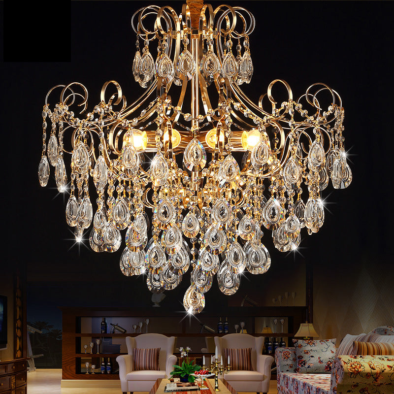 Flared Ceiling Light Fixture Postmodern Metal 5 Lights Gold Chandelier Light with Teardrop Crystal Accent Gold Clearhalo 'Ceiling Lights' 'Chandeliers' Lighting' options 221677_dffa7c8c-40e5-4c17-870b-4a776628b219
