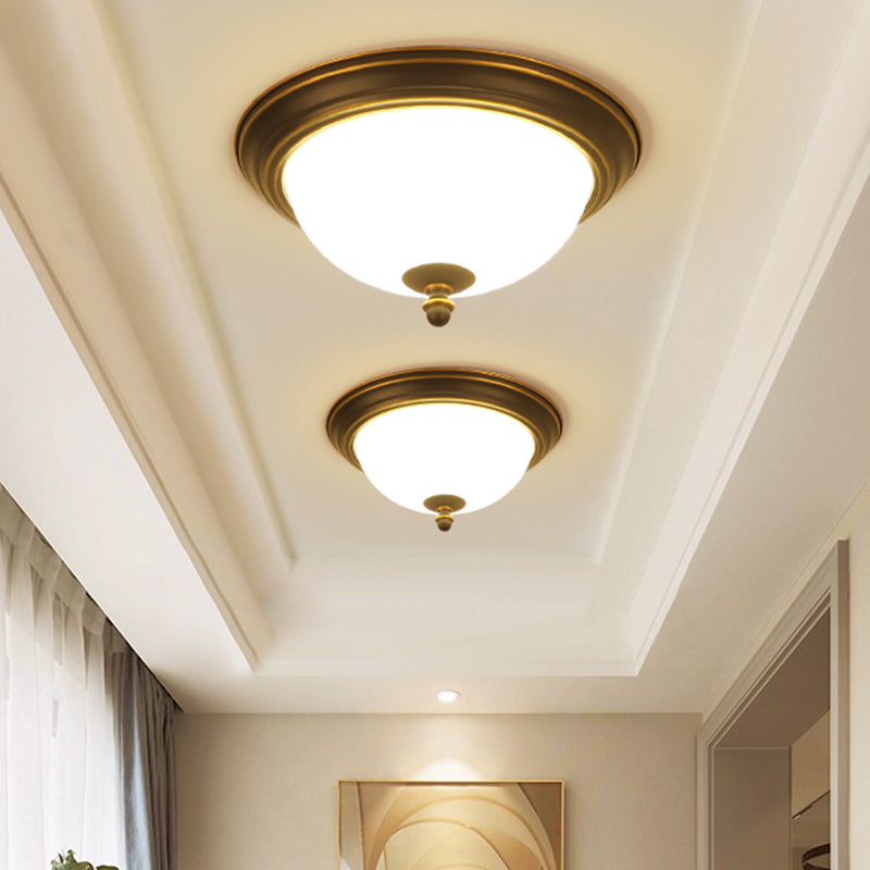 Vintage Inverted Bell Flush Ceiling Light Cream Glass LED Flush Mount Lighting Fixture Clearhalo 'Ceiling Lights' 'Close To Ceiling Lights' 'Close to ceiling' 'Flush mount' Lighting' 2216788