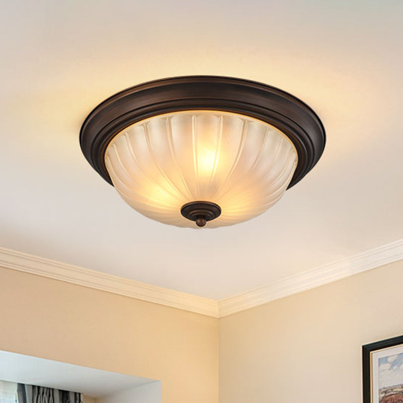 Etched Ribbed Glass Bowl Flush Light Rustic Living Room Flush Ceiling Light Fixture Clearhalo 'Ceiling Lights' 'Close To Ceiling Lights' 'Close to ceiling' 'Flush mount' Lighting' 2216806