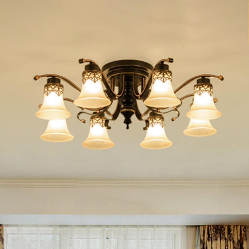 Handblown Glass Black Semi Flush Flared Shade Traditional Ceiling Mount Chandelier 8 Black Clearhalo 'Ceiling Lights' 'Close To Ceiling Lights' 'Close to ceiling' 'Glass shade' 'Glass' 'Semi-flushmount' Lighting' 2216824