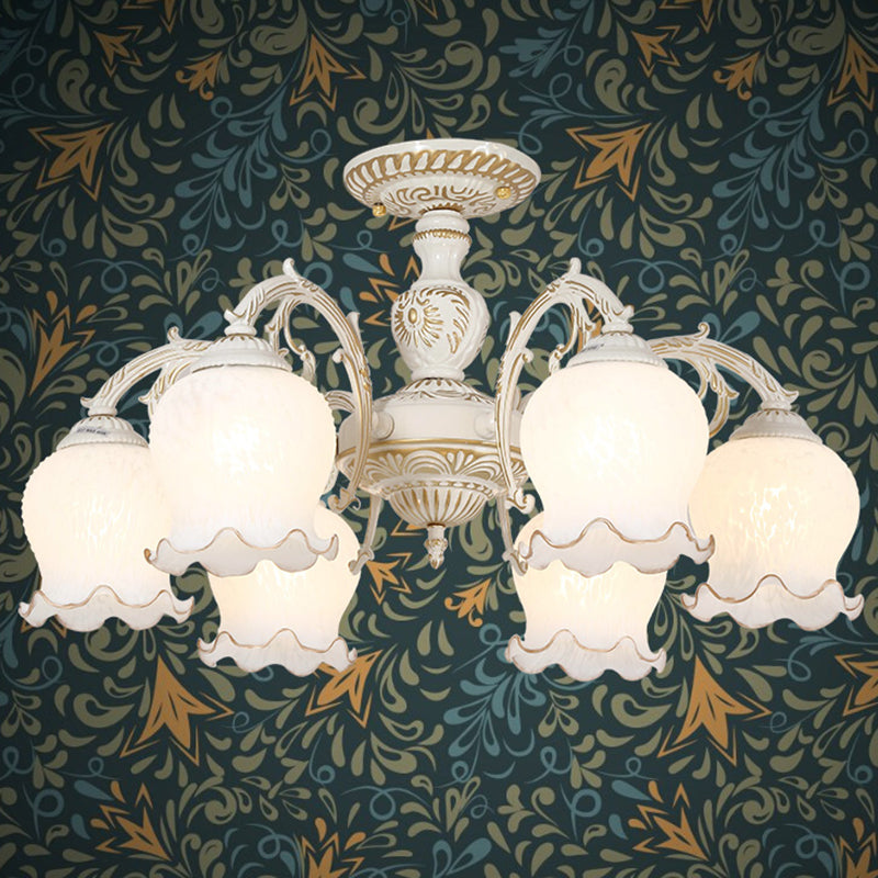 Bud Shade Frosted Glass Flush Mount Chandelier Classic Living Room Semi Flush Light Fixture Clearhalo 'Ceiling Lights' 'Close To Ceiling Lights' 'Close to ceiling' 'Semi-flushmount' Lighting' 2216914