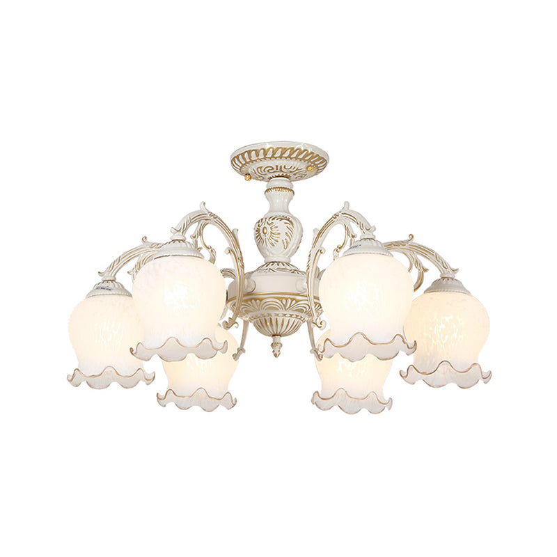 Bud Shade Frosted Glass Flush Mount Chandelier Classic Living Room Semi Flush Light Fixture Clearhalo 'Ceiling Lights' 'Close To Ceiling Lights' 'Close to ceiling' 'Semi-flushmount' Lighting' 2216917