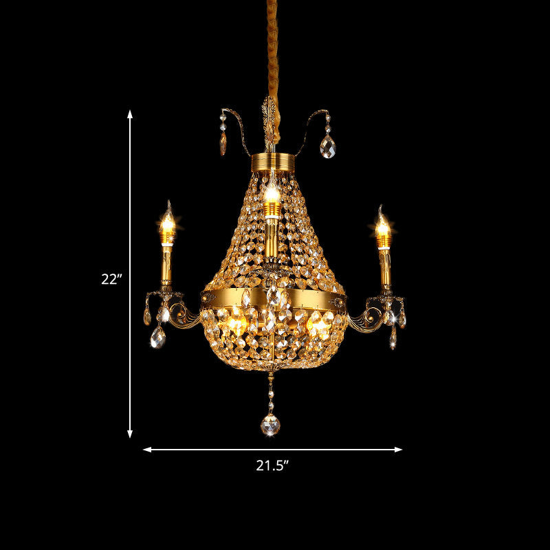 Candelabra Hanging Light Contemporary Metal 2/6/8 Lights Gold Chandelier Light with Crystal Strand, 27"/31" Wide Clearhalo 'Ceiling Lights' 'Chandeliers' Lighting' options 221714