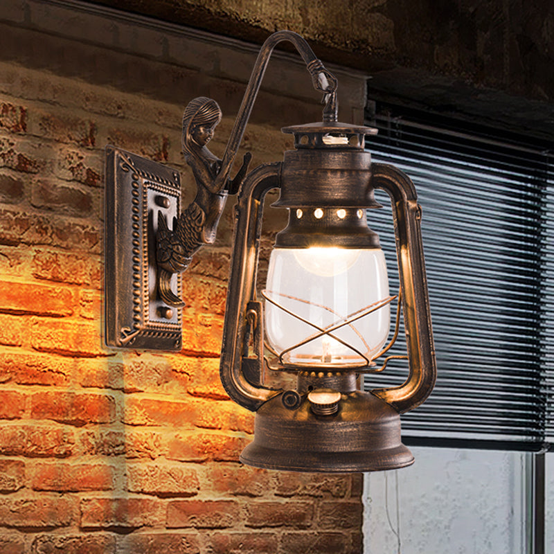 Lantern Shaped Iron Wall Light Retro Style 1-Light Corridor Kerosene Lighting Fixture Copper A Clearhalo 'Art deco wall lights' 'Cast Iron' 'Glass' 'Industrial wall lights' 'Industrial' 'Middle century wall lights' 'Modern' 'Rustic wall lights' 'Tiffany' 'Traditional wall lights' 'Wall Lamps & Sconces' 'Wall Lights' Lighting' 2217248