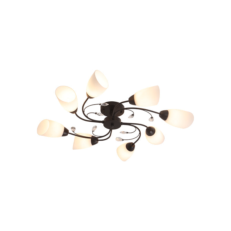 Modern 4/6/8 Lights Semi Flush Mount Light with Bevel Glass Shade Black Windmill Ceiling Mount Light Clearhalo 'Ceiling Lights' 'Close To Ceiling Lights' 'Close to ceiling' 'Semi-flushmount' Lighting' 221746