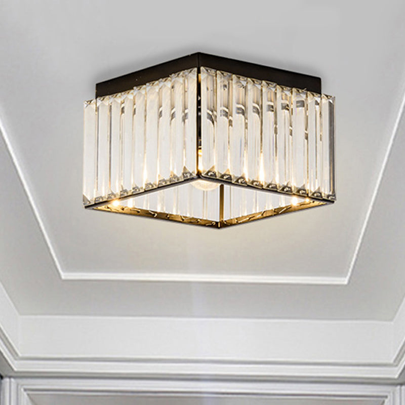 Square Flush Mount Ceiling Light Modern Rectangular-Cut Crystal 1 Light Black Ceiling Light Clearhalo 'Ceiling Lights' 'Close To Ceiling Lights' 'Close to ceiling' 'Flush mount' Lighting' 221770