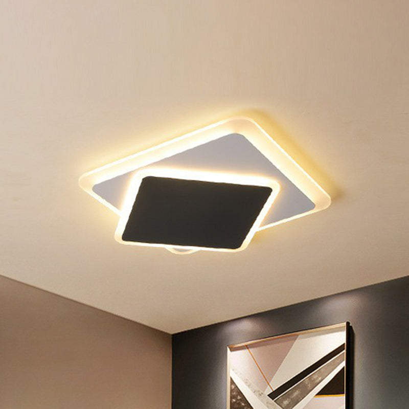 Metallic Squared Flush Ceiling Light Contemporary Black LED Flush Mount Lighting Fixture Black Warm Clearhalo 'Ceiling Lights' 'Close To Ceiling Lights' 'Close to ceiling' 'Flush mount' Lighting' 2217718