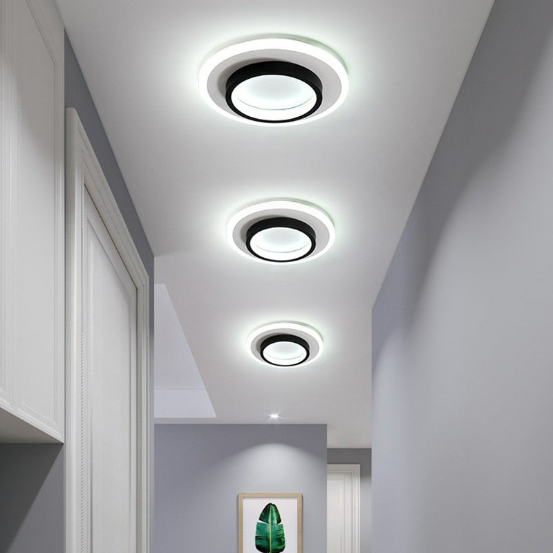 Geometric Corridor Flush Light Acrylic Modern Style LED Flush Ceiling Light Fixture Black Round Clearhalo 'Ceiling Lights' 'Close To Ceiling Lights' 'Close to ceiling' 'Flush mount' Lighting' 2217730