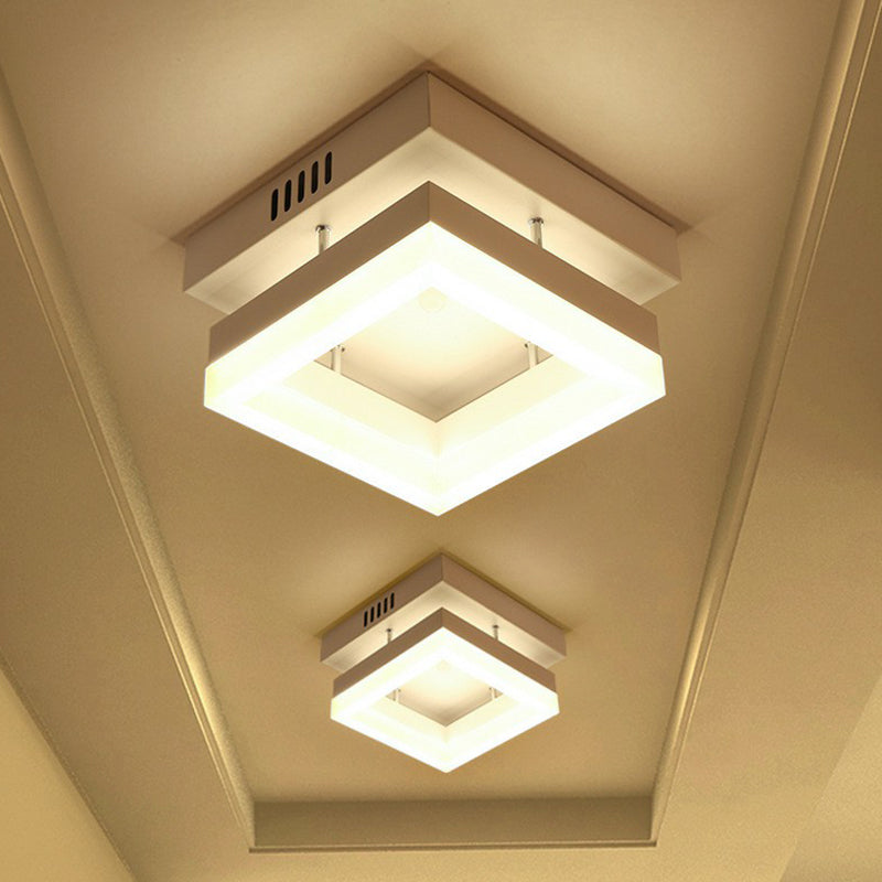 Minimalist Geometric Ceiling Mounted Light Acrylic Corridor LED Semi Flush Mount in White White Square Plate Clearhalo 'Ceiling Lights' 'Close To Ceiling Lights' 'Close to ceiling' 'Semi-flushmount' Lighting' 2217740