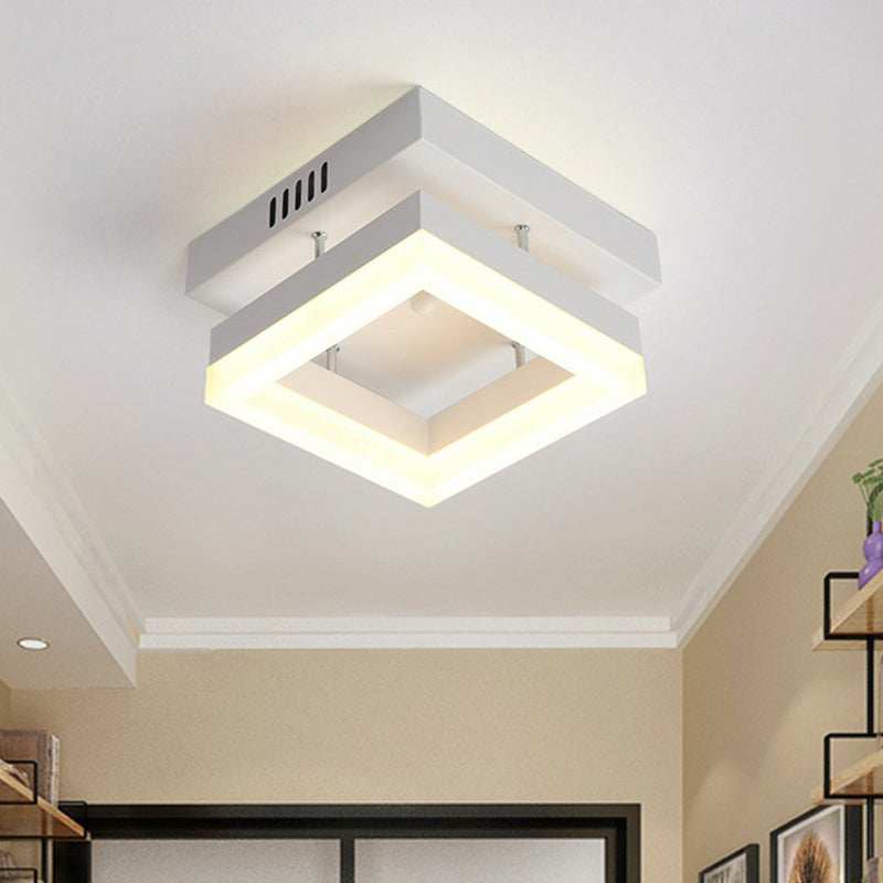 Minimalist Geometric Ceiling Mounted Light Acrylic Corridor LED Semi Flush Mount in White White White Square Plate Clearhalo 'Ceiling Lights' 'Close To Ceiling Lights' 'Close to ceiling' 'Semi-flushmount' Lighting' 2217741