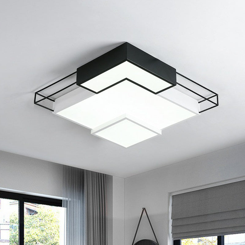 Extra-Thin Living Room LED Flush Mount Light Acrylic Modern LED Flush Ceiling Light Fixture in Black and White Black-White 19.5" Third Gear Clearhalo 'Ceiling Lights' 'Close To Ceiling Lights' 'Close to ceiling' 'Flush mount' Lighting' 2217886