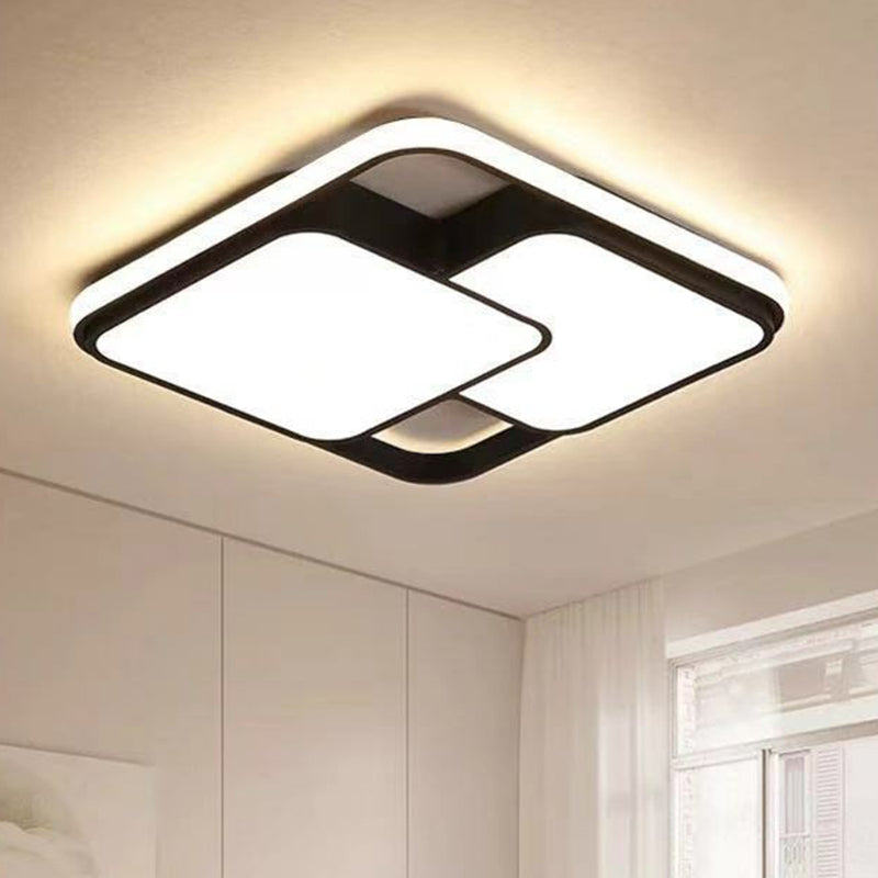 Splicing Square Bedroom LED Flush Mount Aluminum Modern Flushmount Ceiling Light in Black Black 19.5" Clearhalo 'Ceiling Lights' 'Close To Ceiling Lights' 'Close to ceiling' 'Flush mount' Lighting' 2217932