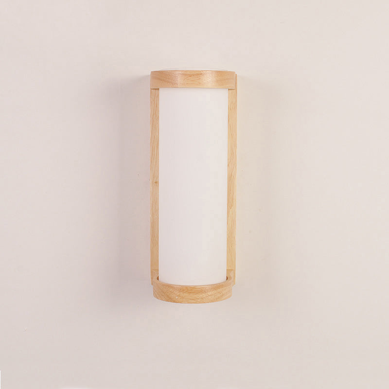 Japanese Cylinder Wall Sconce Lamp White Glass Single Bedside Wall Lighting Fixture Clearhalo 'Modern wall lights' 'Modern' 'Wall Lamps & Sconces' 'Wall Lights' Lighting' 2218129