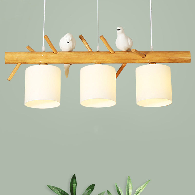 Contemporary Branch Island Pendant Light Wood Dining Room LED Ceiling Light with Cylindrical Cream Glass Shade Clearhalo 'Ceiling Lights' 'Island Lights' Lighting' 2218238