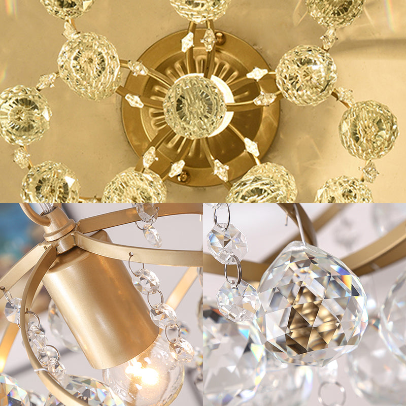 Faceted Crystal Ball Spiral Semi Flush Light Postmodern 1 Light Brass Ceiling Light Fixture Clearhalo 'Ceiling Lights' 'Close To Ceiling Lights' 'Close to ceiling' 'Semi-flushmount' Lighting' 221918