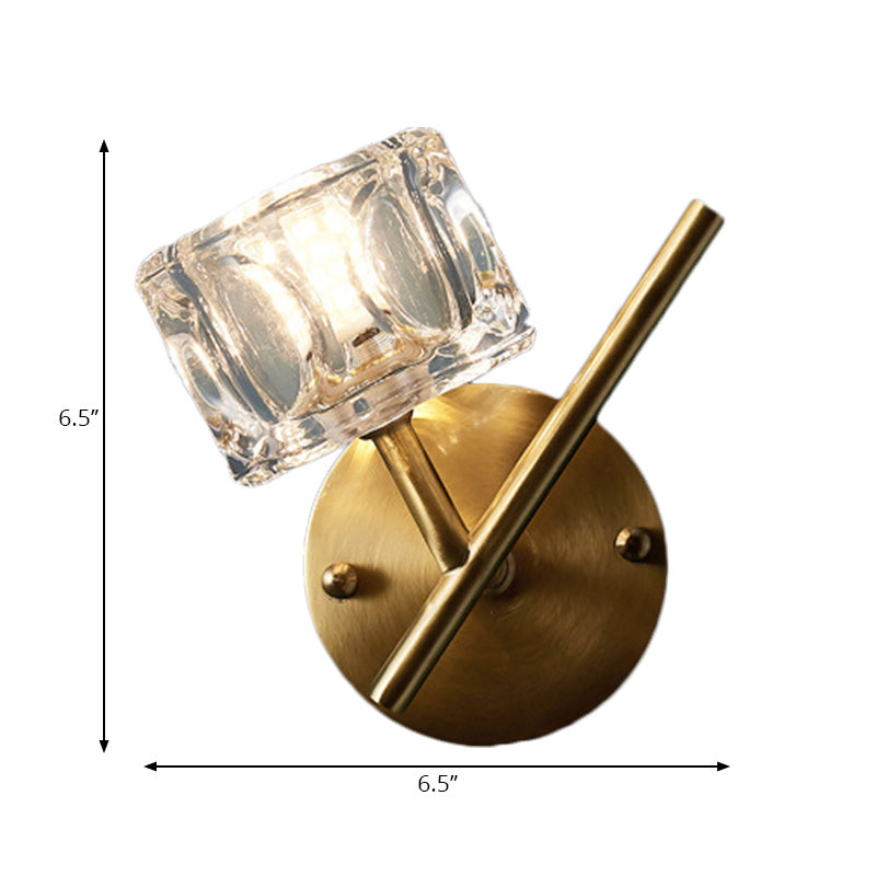 1/2-Light Bedroom Wall Lighting Contemporary Style Brass Finish with Square Clear Crystal Shade Clearhalo 'Modern wall lights' 'Modern' 'Wall Lamps & Sconces' 'Wall Lights' Lighting' 222064