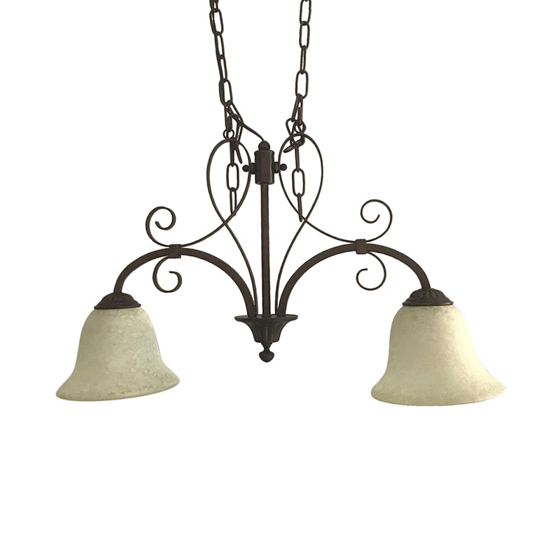 Brown Bell Island Pendant Classic White Glass 2 Bulbs Dining Room Hanging Ceiling Light Clearhalo 'Ceiling Lights' 'Glass shade' 'Glass' 'Island Lights' Lighting' 222176