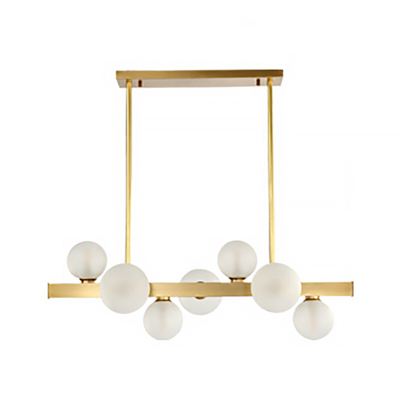 Spherical Frosted Glass Hanging Pendant Light Traditional 7/12 Lights Dining Room Island Lighting Fixture in Gold Clearhalo 'Ceiling Lights' 'Glass shade' 'Glass' 'Island Lights' Lighting' 222268