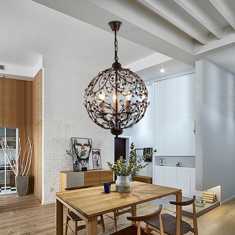 Crystal Globe Chandelier Contemporary 3 Bulbs Black/Bronze Hanging Pendant Light for Dining Room Clearhalo 'Ceiling Lights' 'Chandeliers' Lighting' options 222478
