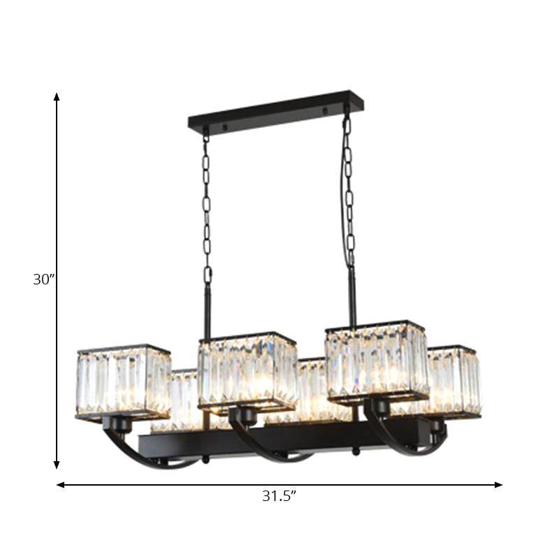 6/8 Bulbs Rectangle Chandelier Light Contemporary Crystal Hanging Lamp in Black with Adjustable Chain Clearhalo 'Ceiling Lights' 'Island Lights' Lighting' 222517