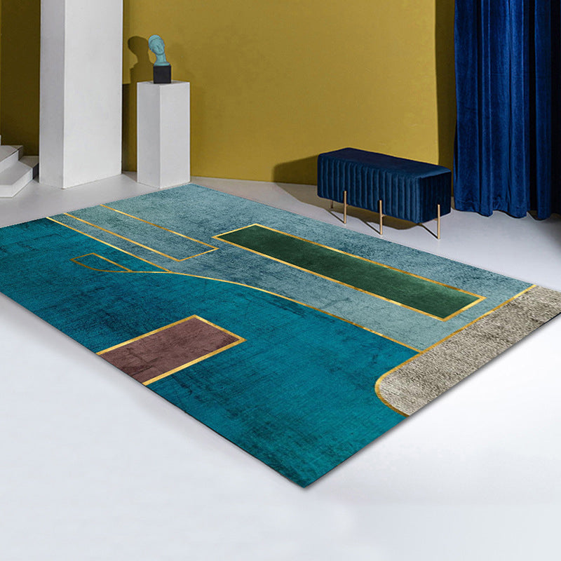 Simple Color Block Rug Multi-Color Polyster Area Carpet Non-Slip Backing Machine Washable Rug for Bedroom Lake Blue Clearhalo 'Area Rug' 'Rug' 2225548