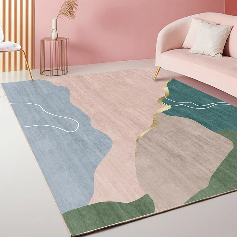 Simple Color Block Rug Multi-Color Polyster Area Carpet Non-Slip Backing Machine Washable Rug for Bedroom Blue-Green Clearhalo 'Area Rug' 'Rug' 2225552