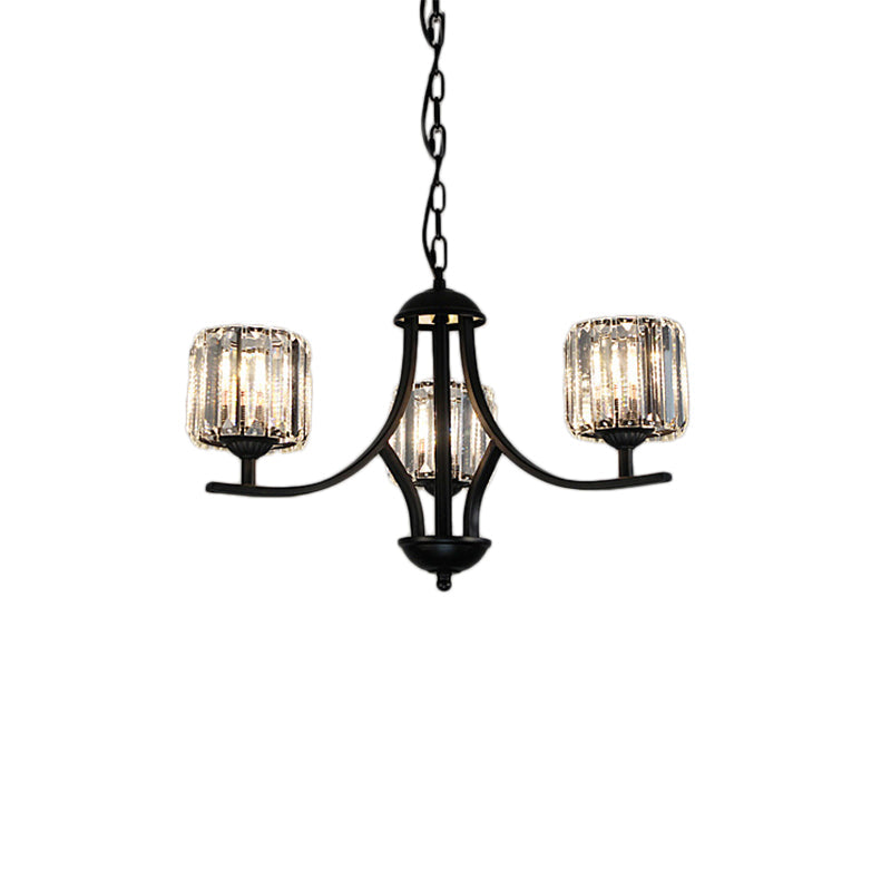 Mid-Century Cylinder Chandelier Light Crystal 4/6/8 Bulbs Hanging Ceiling Light in Black for Dining Room Clearhalo 'Ceiling Lights' 'Chandeliers' 'Modern Chandeliers' 'Modern' Lighting' 222591