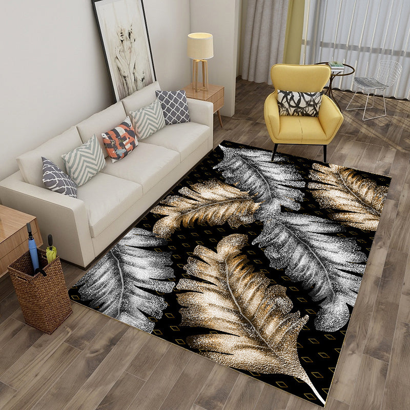 Multi Color Tropical Rug Polyster Plant Printed Area Rug Non-Slip Backing Pet Friendly Carpet for Parlor Black Clearhalo 'Area Rug' 'Rug' 2227431