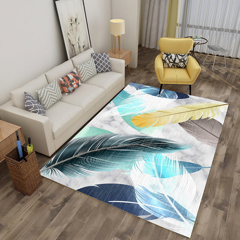Multi Color Tropical Rug Polyster Plant Printed Area Rug Non-Slip Backing Pet Friendly Carpet for Parlor Blue Clearhalo 'Area Rug' 'Rug' 2227432